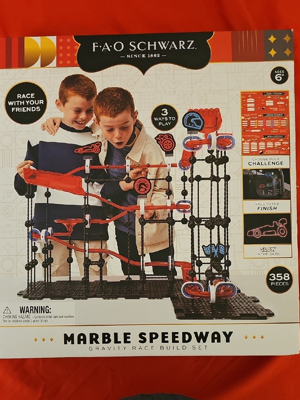 FAO Schwarz Marble Speedway Gravity Race Build Set - Red & Black
